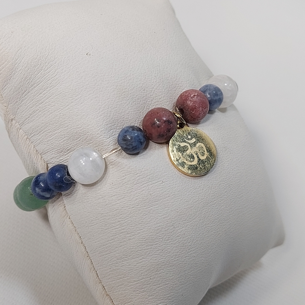 Multi Gemstone Om Chakra Bead Elastic Bracelet